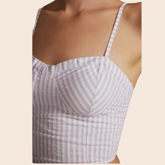 Anthropologie Bustier Top Striped Seersucker Printed Sleeveless Crop Top Size 1x - Picture 3 of 11